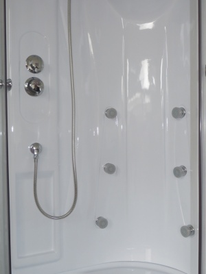 Душевая кабина Royal Bath ВК 90x90 RB90BK2-T-CH с гидромассажем стекло прозрачное задняя стенка Белая