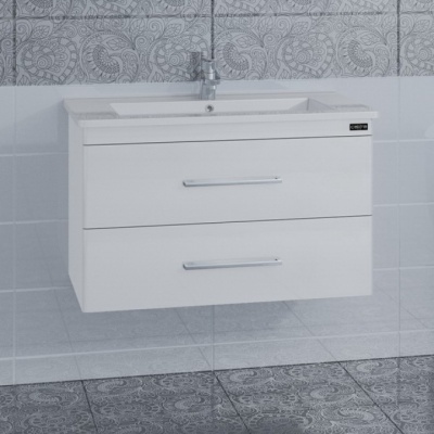 Тумба с раковиной СанТа Вегас 85 2 ящика подвесная Белая