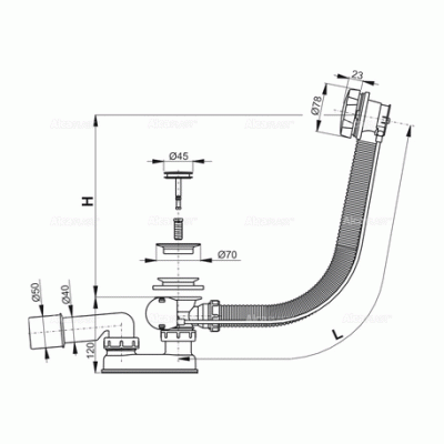 Слив-перелив Alcaplast A55GOLD-100 полуавтомат Золото Слив-перелив Alcaplast A55GOLD-100 полуавтомат Золото