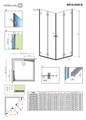 Дверь душевого уголка Radaway Arta KDD B 80 L фурнитура Хром стекло прозрачное