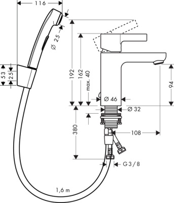 Смеситель для раковины Hansgrohe Metris S 31160000 с гигиеническим душем Хром