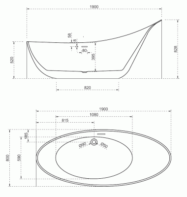 Акриловая ванна Abber AB9234 190х80 без гидромассажа