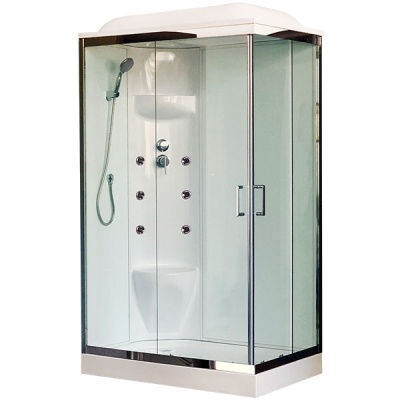 Душевая кабина Royal Bath HP 120х80 RB8120HP7-WT-CH-L с гидромассажем стекло прозрачное задняя стенка Белая