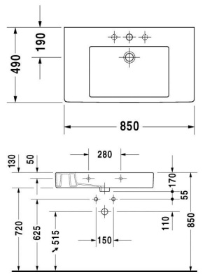 Раковина-столешница Duravit Vero 85 0329850000 Белая