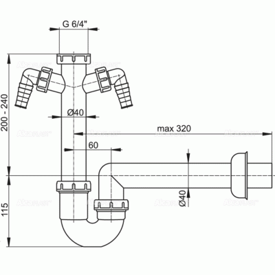 Сифон для кухонной мойки Alcaplast A82-DN40 Белый