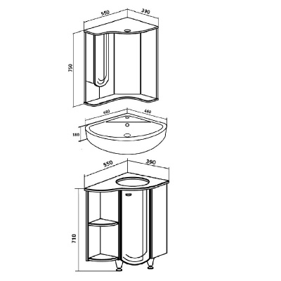 Мебель для ванной Runo Бис 55 угловая Белая