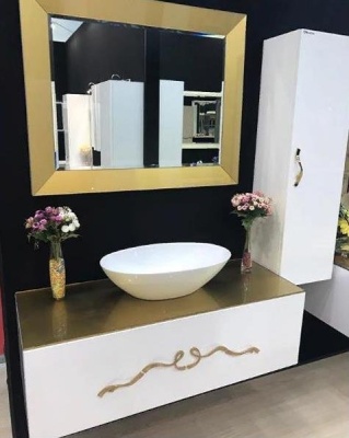 Тумба c раковиной Bellezza Римини 90 подвесная Белая сусальное Золото