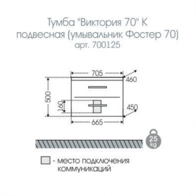 Тумба с раковиной СанТа Виктория 70 700125N подвесная Белая