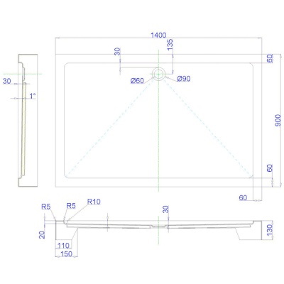 Акриловый поддон для душа Royal Bath HP RB9140HP 140х90 Белый