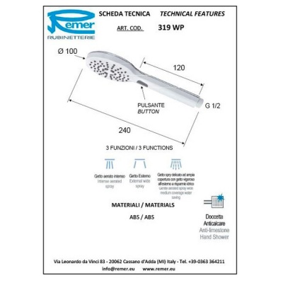 Лейка для душа Remer 319WP Хром