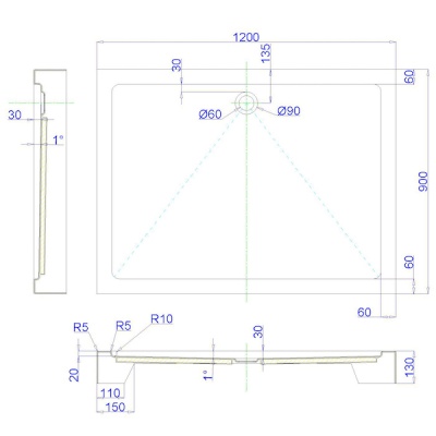 Акриловый поддон для душа Royal Bath HP RB9120HP 120х90 Белый