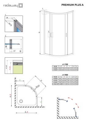 Душевой уголок Radaway Premium Plus A 1900 80x80 профиль Хром стекло прозрачное