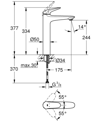 Смеситель для раковины Grohe Eurostyle Solid 23719LS3 Белая луна Хром