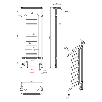 Полотенцесушитель водяной Bronze de Luxe Омега Люкс 1500x500 Бронза
