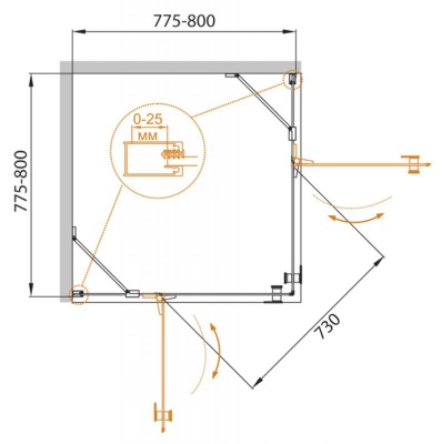 Душевой уголок Cezares CRYSTAL-S-A-2 80x80 профиль Хром стекло прозрачное