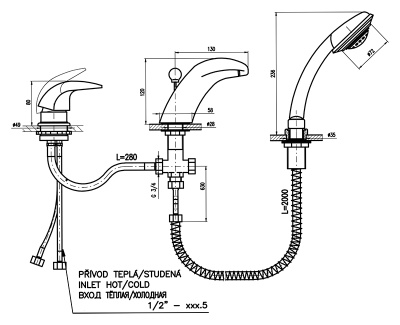 Смеситель на борт ванны Rav Slezak Dunaj D471.5S хром