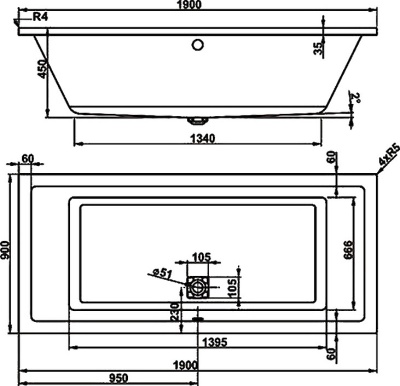 Акриловая ванна Vagnerplast Cavallo 190x90 без гидромассажа