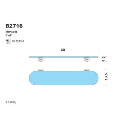 Стеклянная полка Colombo Design Basic B2716 Белый, Хром