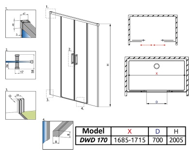 Душевая дверь в нишу Radaway Idea DWD 170x200 профиль хром, стекло прозрачное
