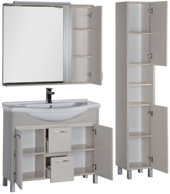 Зеркало со шкафом Aquanet Донна 100 169184 с подсветкой R Дуб светлый