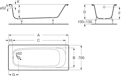 Чугунная ванна Roca Continental 140x70 212904001 без противоскользящего покрытия