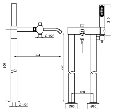Смеситель для ванны Webert Azeta AZ850401 Хром