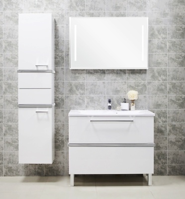 Тумба под раковину Акватон Турин 100 1A121701TU950 Черная глянцевая с белыми панелями