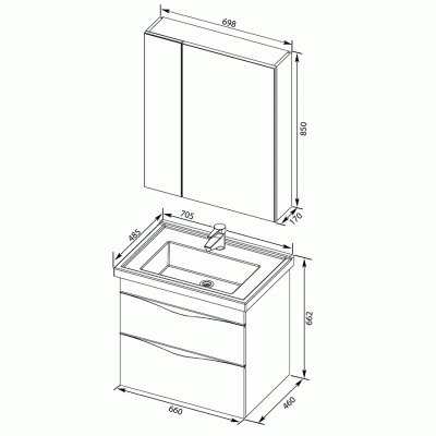 Комплект мебели для ванной Aquanet Эвора 70 183167 подвесной Дуб антик