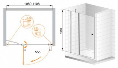 Душевая дверь в нишу Cezares Elena B-12 110 профиль Хром стекло прозрачное