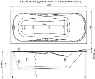 Акриловая ванна Aquanet Rosa 170x75 с гидромассажем