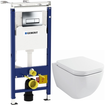 Комплект унитаза BelBagno Alpina BB10100CHR с инсталляцией Geberit Duofix Plattenbau Delta UP100 458.125.21.1 с сиденьем Микролифт и клавишей смыва Хром