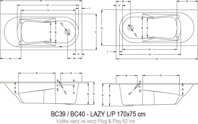 Акриловая ванна Riho Lazy 170х75 L BC4000500000000 без гидромассажа
