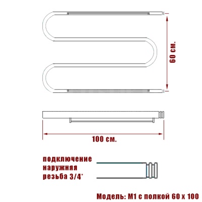 Водяной полотенцесушитель Ника Simple М1/СП 3/4 60x100 с полкой Хром