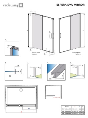 Элемент душевой двери Radaway Espera 695 140 L профиль Хром стекло прозрачное