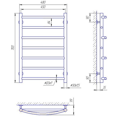 Электрический полотенцесушитель Laris Микс П7 70х45 Хром