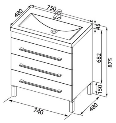 Тумба под раковину Aquanet Верона 75 178254 3 ящика Белая