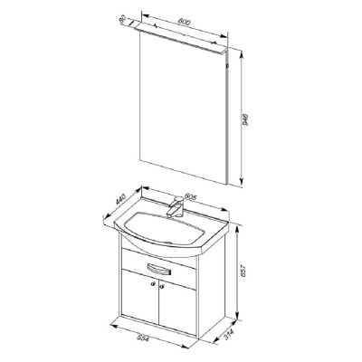 Комплект мебели для ванной Aquanet Грейс 60 198802 подвесной Дуб сонома