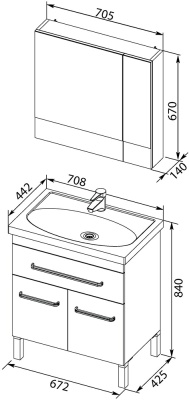 Тумба под раковину Aquanet Сиена 70 189223 1 ящик 2 дверцы Белая