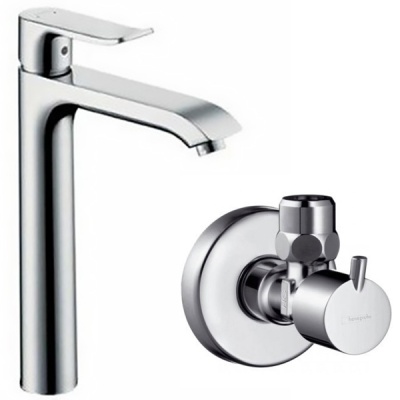 Смеситель для раковины Hansgrohe Metris 31082000 в комплекте с запорным вентилем Hansgrohe 13901000 Хром