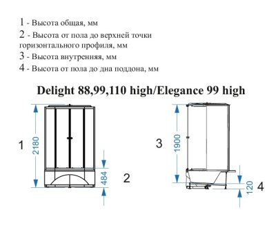 Душевая кабина Domani-Spa Elegance High 90x90 DS01E99HAM00 профиль Белый стекло матовое