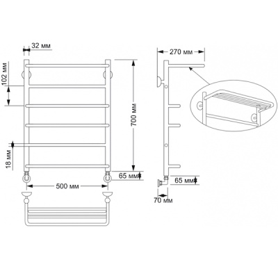 Водяной полотенцесушитель Secado Верона 2 50х70 с полкой Бронза