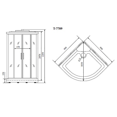 Душевая кабина Timo Lux T-7709 90x90 профиль Хром стекло прозрачное