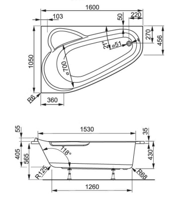 Акриловая ванна Vagnerplast Selena 160x105 L без гидромассажа