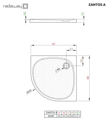 Душевой поддон из искусственного камня Radaway Zantos A 90x90x3,2 Белый