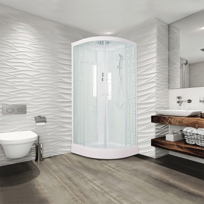 Душевая кабина Bolu Sektors 100х100 BL-100n профиль Белый стекло прозрачное с художественным рисунком