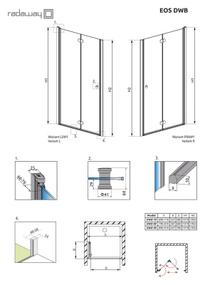 Душевая дверь в нишу Radaway Eos DWB 90 L профиль Хром стекло прозрачное