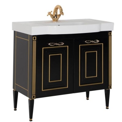 Тумба под раковину Aquanet Паола Домино 90 186120 Черный глянец патина Серебро