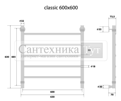 Полотенцесушитель Energy Classic 600x600 водяной хром