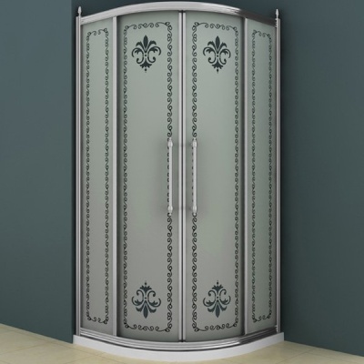 Душевой уголок Cezares Retro R-2 Scorrevole 100x100 профиль Хром стекло прозрачное с матовым узором