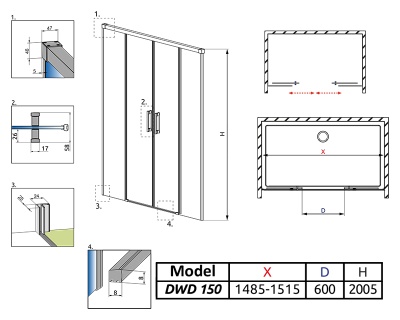 Душевая дверь в нишу Radaway Idea DWD 150x200 профиль хром, стекло прозрачное